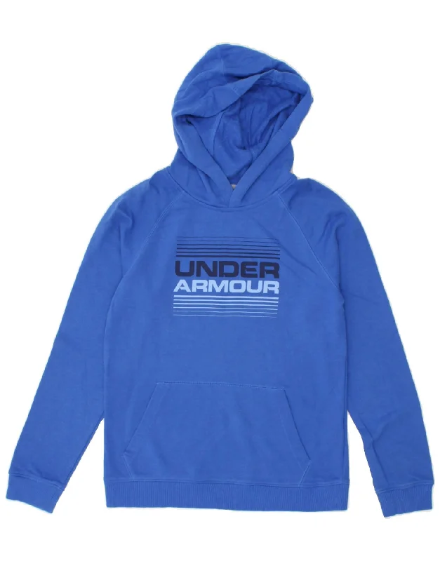 men's pullover hoodie with drawstrings -UNDER ARMOUR Boys Graphic Hoodie Jumper 10-11 Years Large Blue Cotton