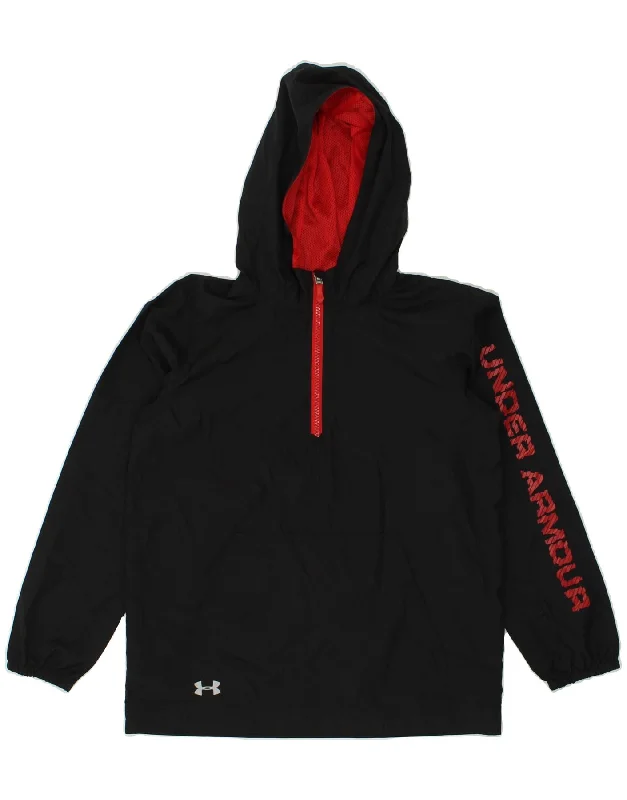 men's zip-up hoodies -UNDER ARMOUR Boys Graphic Hoodie Jumper 10-11 Years Medium Black Polyester