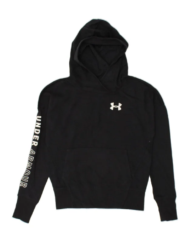 men's fleece zip-up hoodies -UNDER ARMOUR Boys Graphic Hoodie Jumper 11-12 Years Large Black Cotton