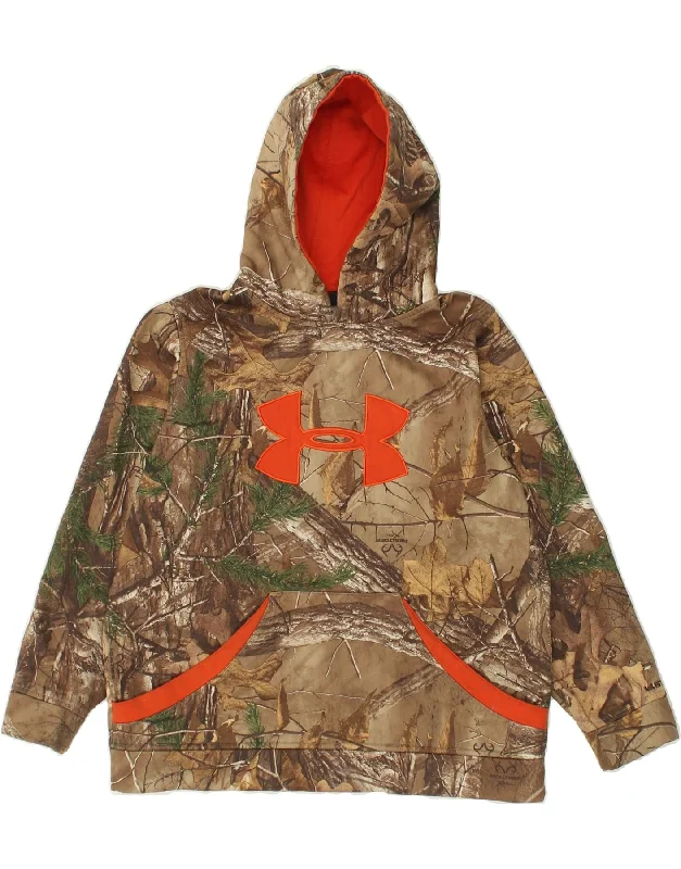 men's hoodie for hiking -UNDER ARMOUR Boys Graphic Hoodie Jumper 11-12 Years Large Brown Camouflage