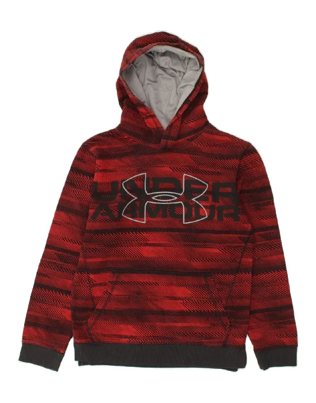 men's hoodie for exercise -UNDER ARMOUR Boys Graphic Hoodie Jumper 11-12 Years Large Red Geometric