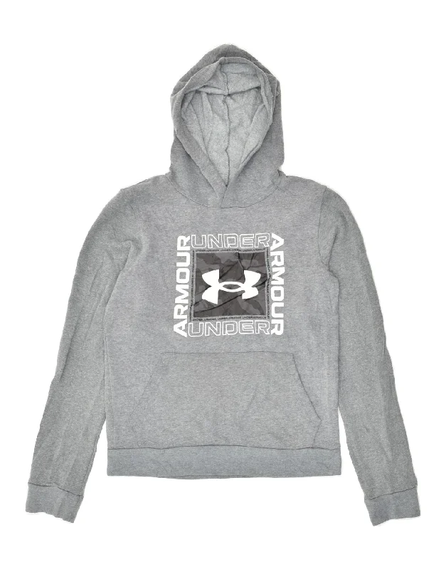 men's printed graphic sweatshirts -UNDER ARMOUR Boys Graphic Hoodie Jumper 12-13 Years Large Grey Cotton