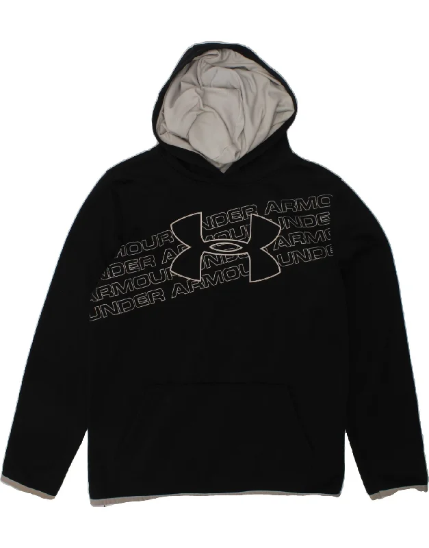 men's printed fleece sweatshirts -UNDER ARMOUR Boys Graphic Hoodie Jumper 13-14 Years Large Black Polyester