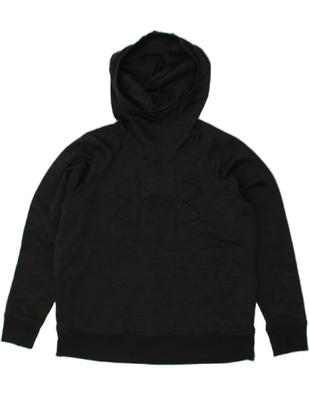 men's hoodie with designs -UNDER ARMOUR Boys Graphic Hoodie Jumper 14-15 Years Black Flecked