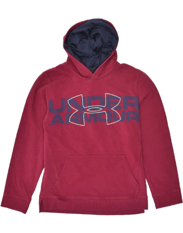 men's fleece zip-up hoodies -UNDER ARMOUR Boys Graphic Hoodie Jumper 14-15 Years Large Pink Cotton