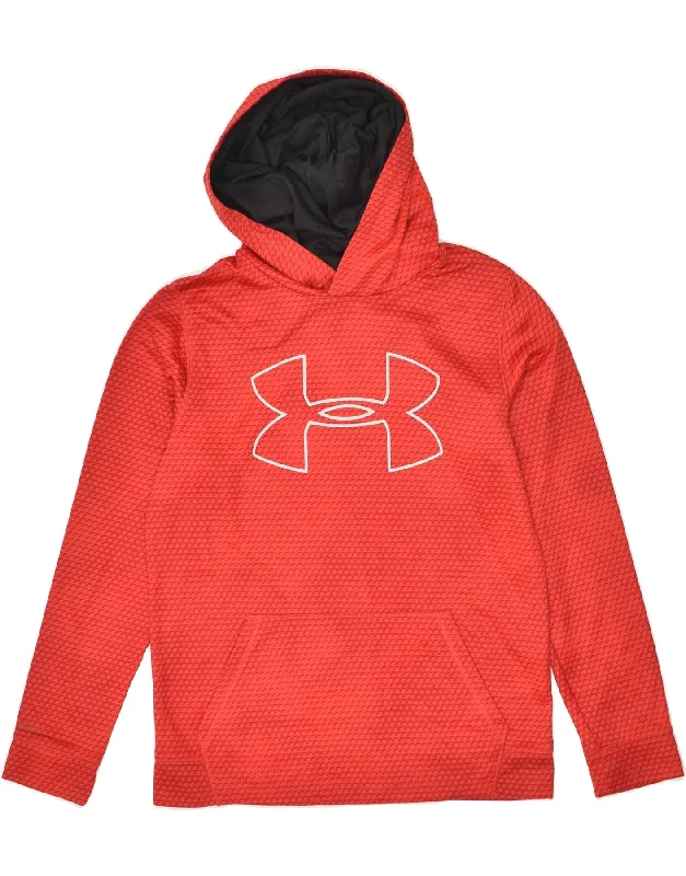 men's hoodie with creative prints -UNDER ARMOUR Boys Graphic Hoodie Jumper 14-15 Years Large  Red Polyester