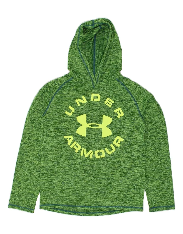 men's graphic hoodies -UNDER ARMOUR Boys Graphic Hoodie Jumper 15-16 Years XL Green Flecked