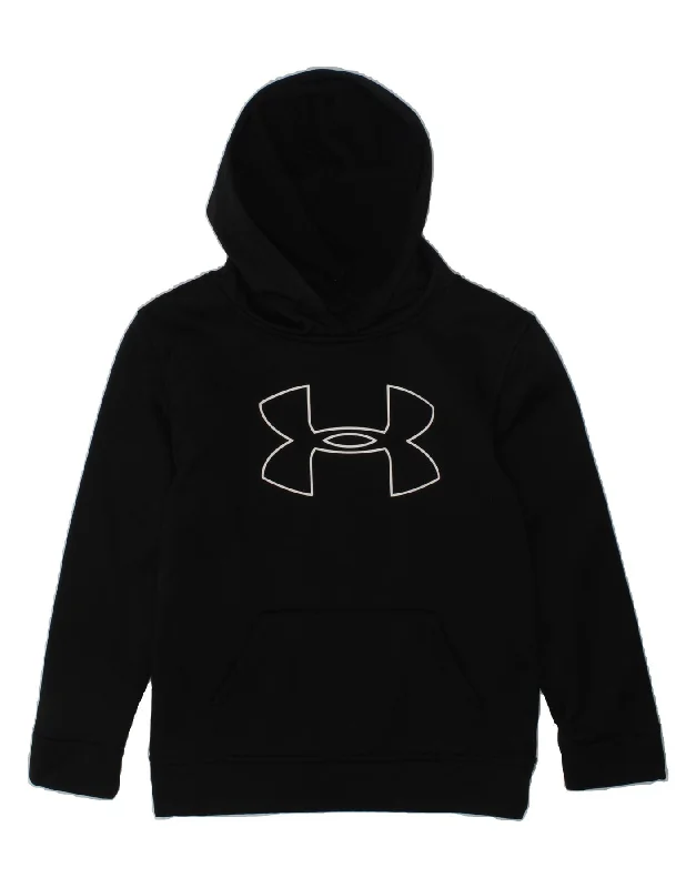 men's hoodie for hiking -UNDER ARMOUR Boys Graphic Hoodie Jumper 6-7 Years Black Polyester