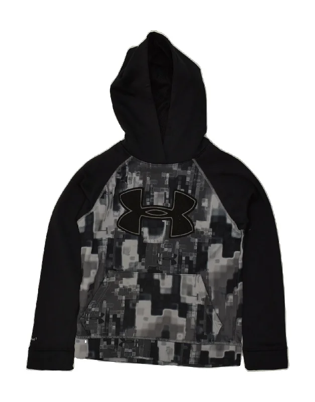 men's hoodies with logos -UNDER ARMOUR Boys Graphic Hoodie Jumper 7-8 Years Black Geometric