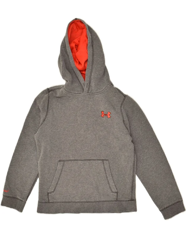 men's casual zip-up hoodies -UNDER ARMOUR Boys Graphic Hoodie Jumper 7-8 Years Small Grey Cotton