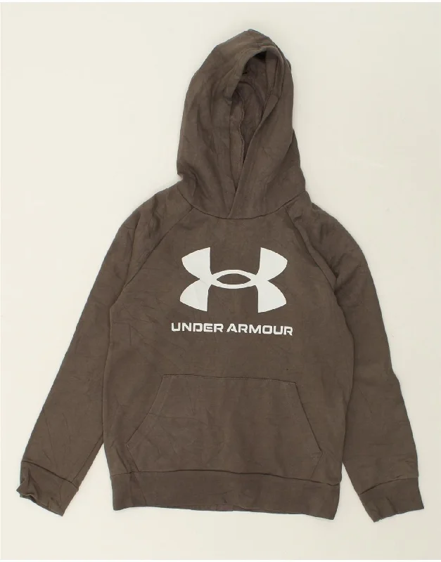 men's pullover hoodie for winter -UNDER ARMOUR Boys Graphic Hoodie Jumper 9-10 Years Medium Grey Cotton