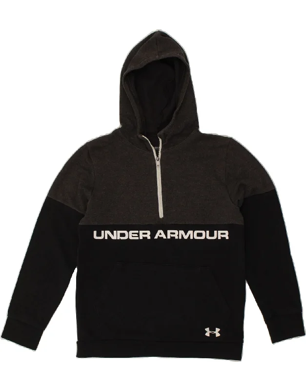 men's workout sweatshirts -UNDER ARMOUR Boys Graphic Zip Neck Hoodie Jumper 14-15 Years Black