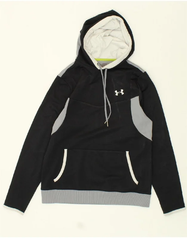 men's hoodie with stylish patterns -UNDER ARMOUR Boys Hoodie Jumper 11-12 Years Black Colourblock Polyester