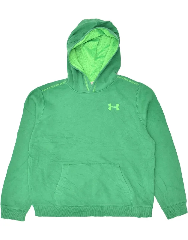 men's graphic design hoodie sweatshirts -UNDER ARMOUR Boys Loose Fit Hoodie Jumper 15-16 Years XL Green Cotton