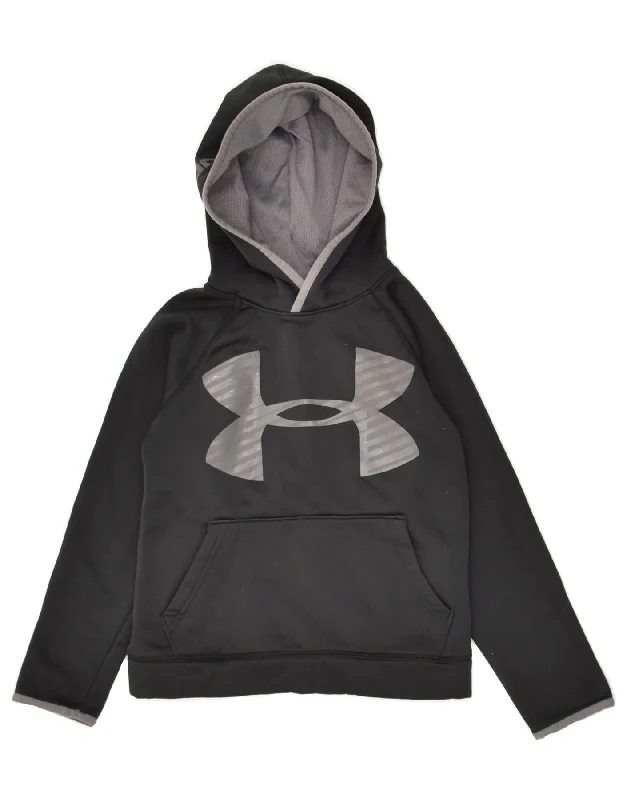 men's hoodies with logos -UNDER ARMOUR Boys loose Graphic Hoodie Jumper 7-8 Years Small Grey