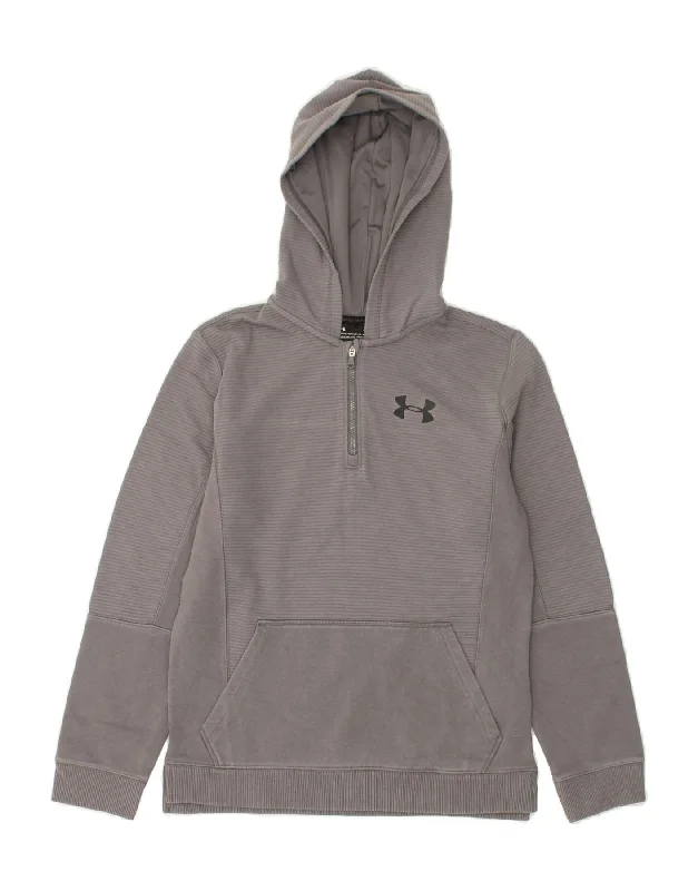 men's warm hoodie jackets -UNDER ARMOUR Boys Zip Neck Graphic Hoodie Jumper 11-12 Years Large Grey