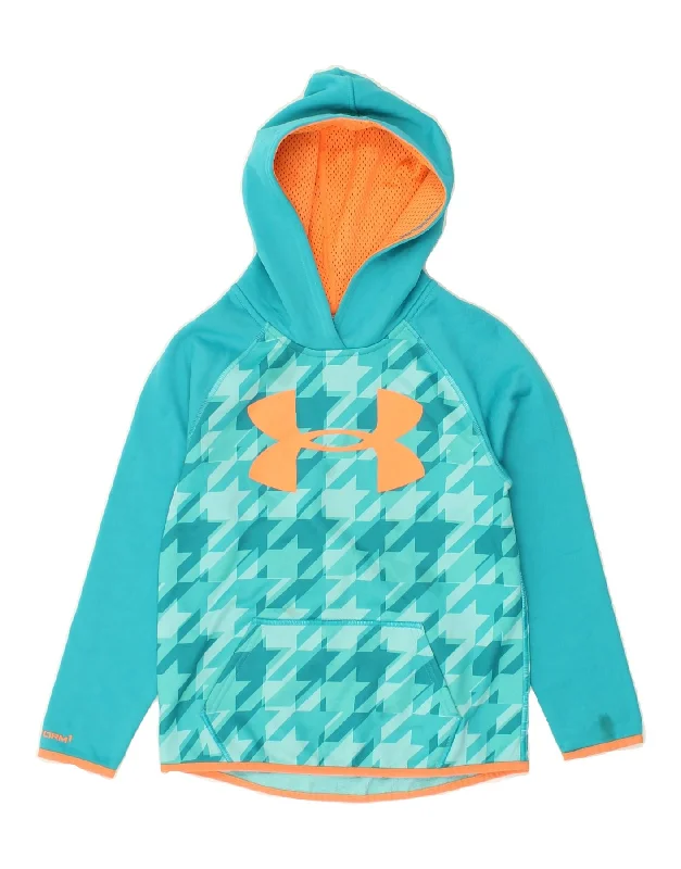 men's fleece hoodie jacket -UNDER ARMOUR Girls Graphic Hoodie Jumper 11-12 Years Turquoise Geometric