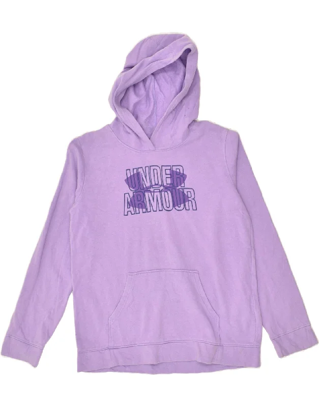 men's stylish pullover sweatshirts -UNDER ARMOUR Girls Graphic Hoodie Jumper 13-14 Years XL Purple Cotton