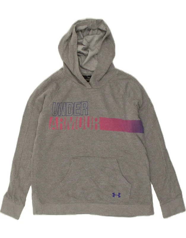 men's athletic fit sweatshirts -UNDER ARMOUR Girls Graphic Hoodie Jumper 15-16 Years XL  Grey