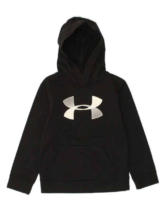 men's comfy hoodie sweatshirt -UNDER ARMOUR Girls Graphic Hoodie Jumper 6-7 Years Black Polyester