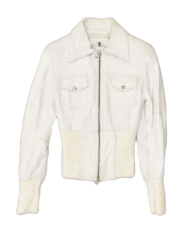 men's packable jackets -VALENTINO Girls Leather Jacket 13-14 Years Large White Leather