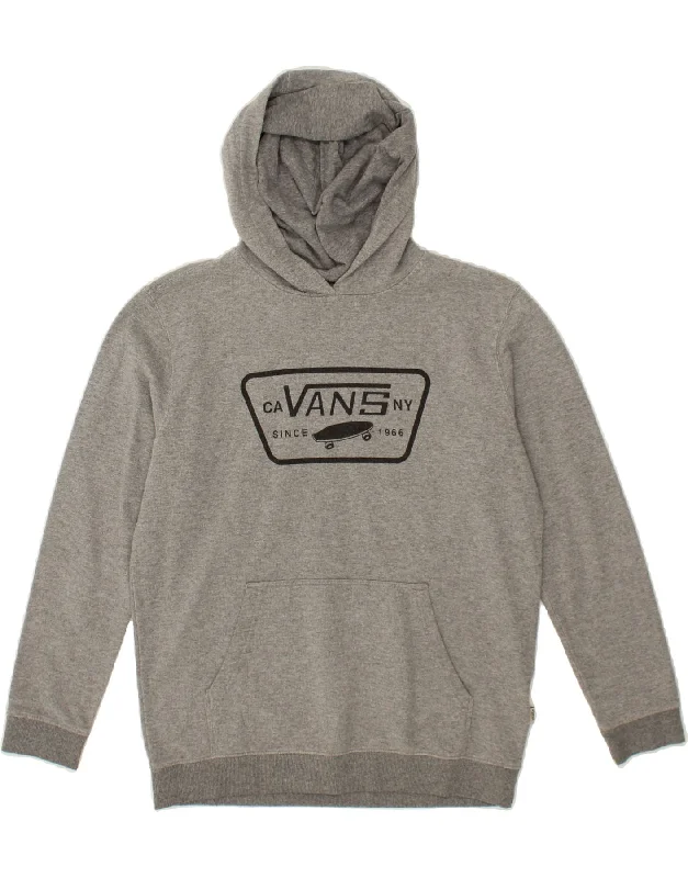 men's oversized hoodie sweatshirt -VANS Boys Graphic Hoodie Jumper 14-15 Years XL Grey Cotton