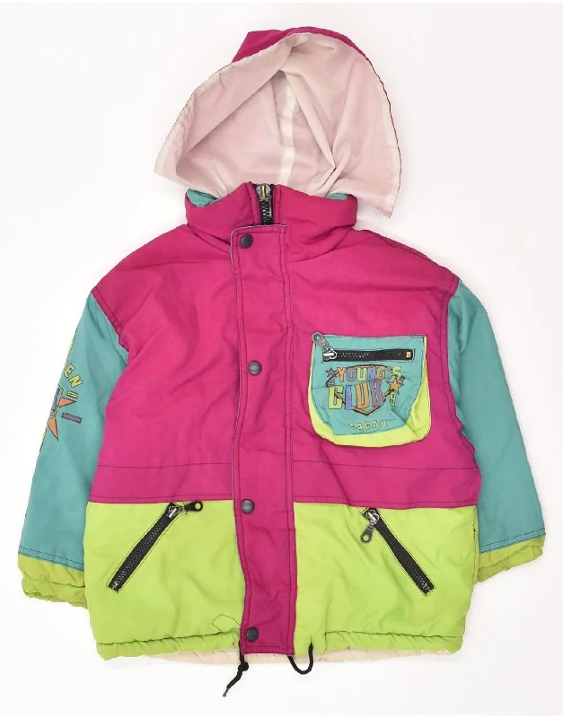 men's jacket for autumn wear -VINTAGE Boys Hooded Windbreaker Jacket 4-5 Years Pink Colourblock