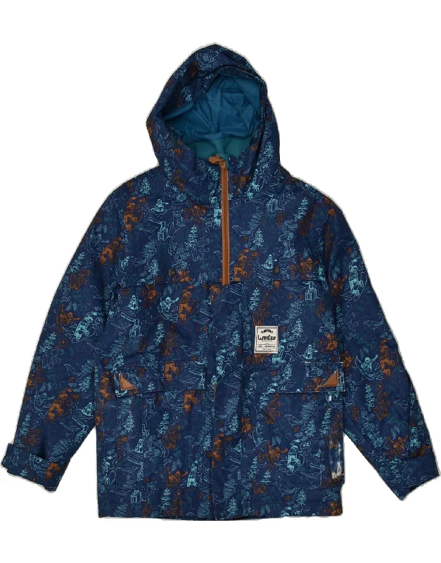 men's warm and insulated jackets -WED ZE Boys Graphic Hooded Windbreaker Jacket 11-12 Years Navy Blue