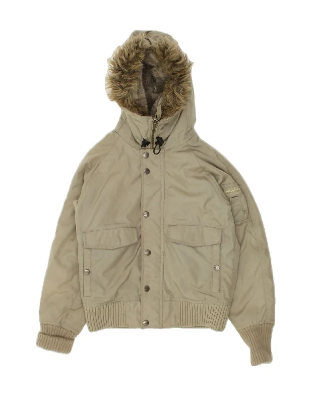 men's down jackets -WOOLRICH Boys Hooded Bomber Padded Jacket 7-8 Years Khaki