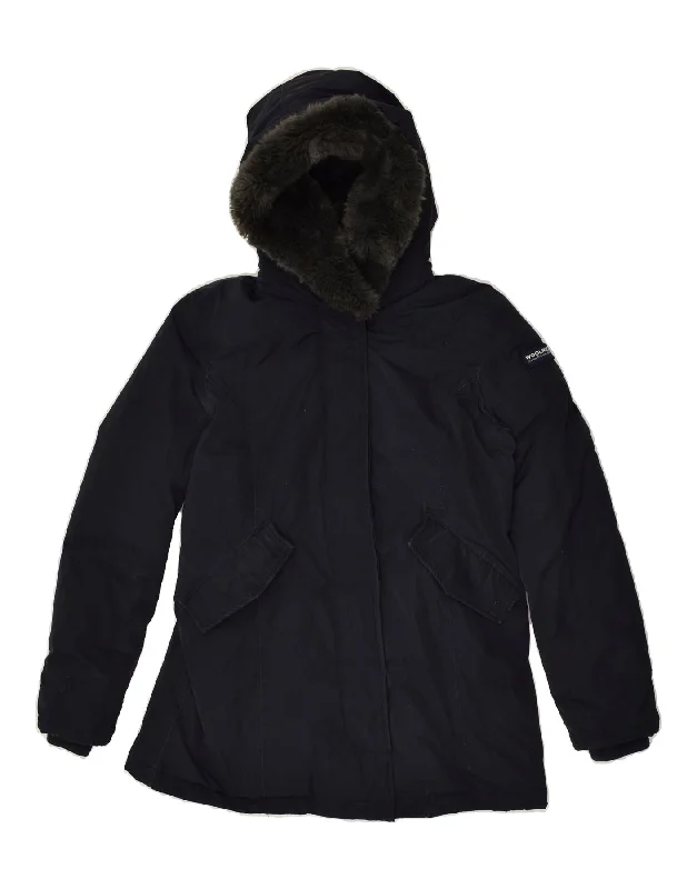 men's casual jackets -WOOLRICH Girls Hooded Padded Jacket 13-14 Years Navy Blue Polyester