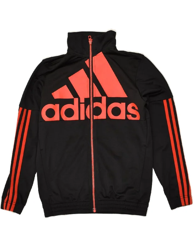 men's athletic jackets -ADIDAS Boys Graphic Tracksuit Top Jacket 11-12 Years Black Polyester