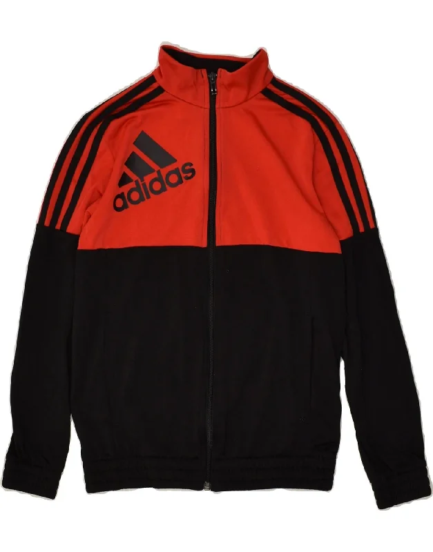 men's denim jackets -ADIDAS Boys Graphic Tracksuit Top Jacket 11-12 Years Red Colourblock