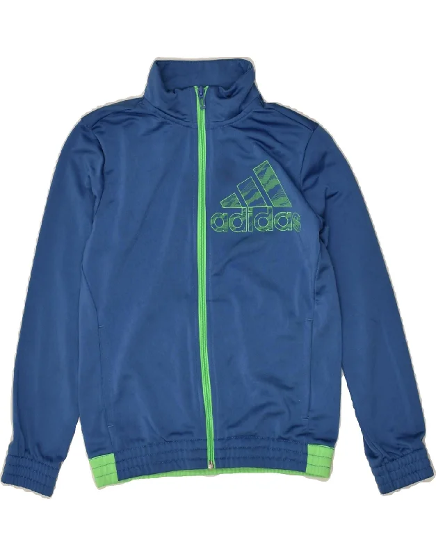 men's waterproof jackets -ADIDAS Boys Graphic Tracksuit Top Jacket 9-10 Years Blue Polyester