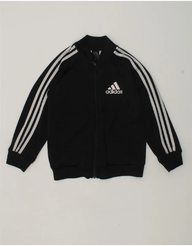 men's leather jacket with lining -ADIDAS Boys Tracksuit Top Jacket 3-4 Years Black Polyester