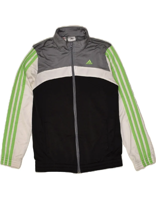 men's casual jackets -ADIDAS Boys Tracksuit Top Jacket 9-10 Years Black Colourblock Polyester