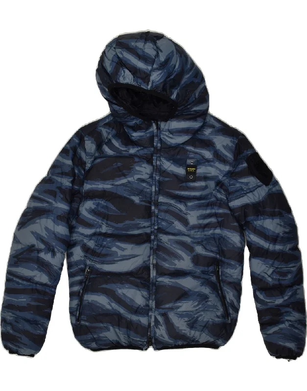 men's warm parkas for winter -BLAUER Boys Hooded Reversible Padded Jacket 11-12 Years Navy Blue