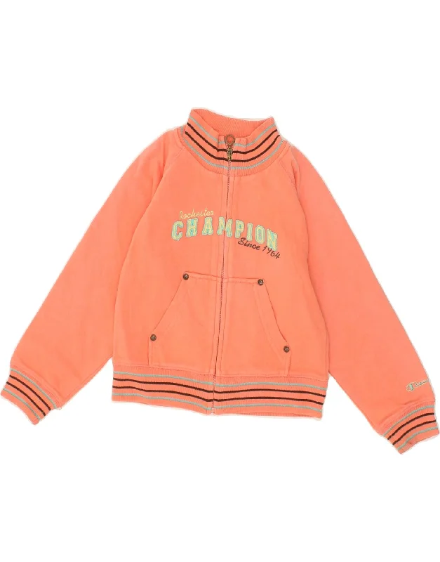 men's jacket for autumn wear -CHAMPION Girls Graphic Tracksuit Top Jacket 7-8 Years Small Orange Cotton