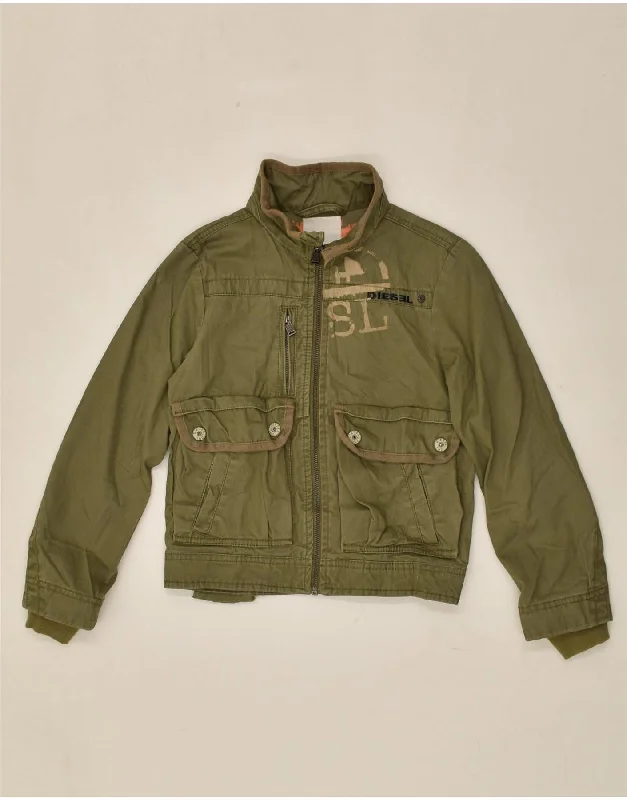 men's insulated jackets -DIESEL Boys Bomber Jacket 7-8 Years Khaki Cotton