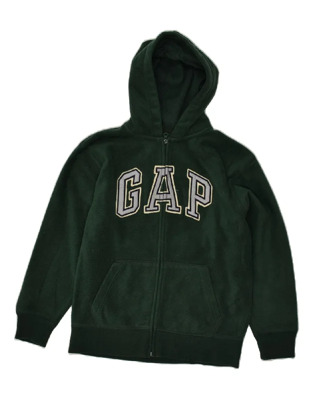 men's windproof jackets -GAP Boys Graphic Hooded Fleece Jacket 12-13 Years Green Polyester