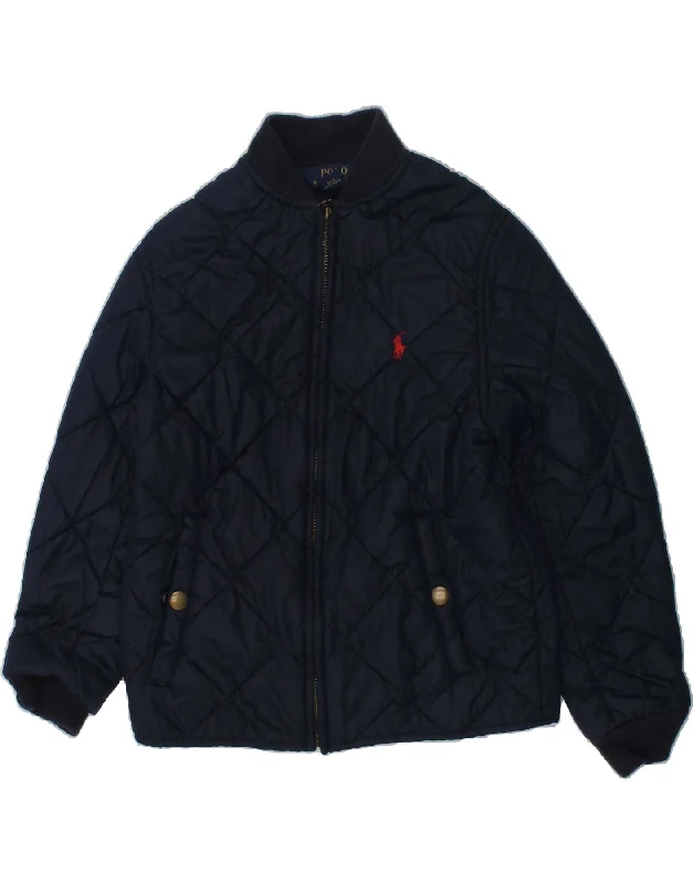 men's classic leather jackets -POLO RALPH LAUREN Boys Quilted Jacket 7-8 Years Small  Navy Blue Nylon