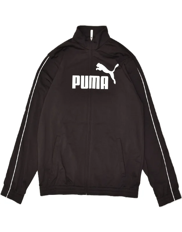 men's parka jackets for cold weather -PUMA Boys Graphic Tracksuit Top Jacket 13-14 Years Black Polyester