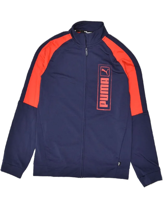 men's tailored outdoor jackets -PUMA Boys Graphic Tracksuit Top Jacket 15-16 Years Navy Blue Colourblock