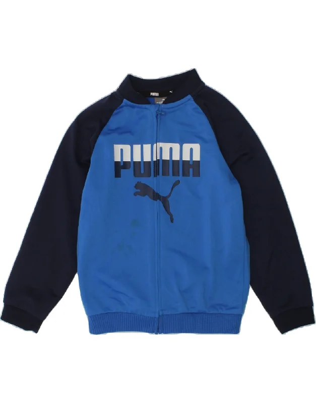 men's long sleeve jackets -PUMA Boys Graphic Tracksuit Top Jacket 3-4 Years Blue Colourblock