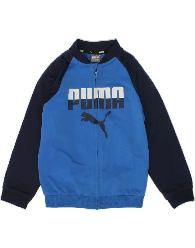 men's bomber jacket with patches -PUMA Boys Graphic Tracksuit Top Jacket 3-4 Years Blue Colourblock