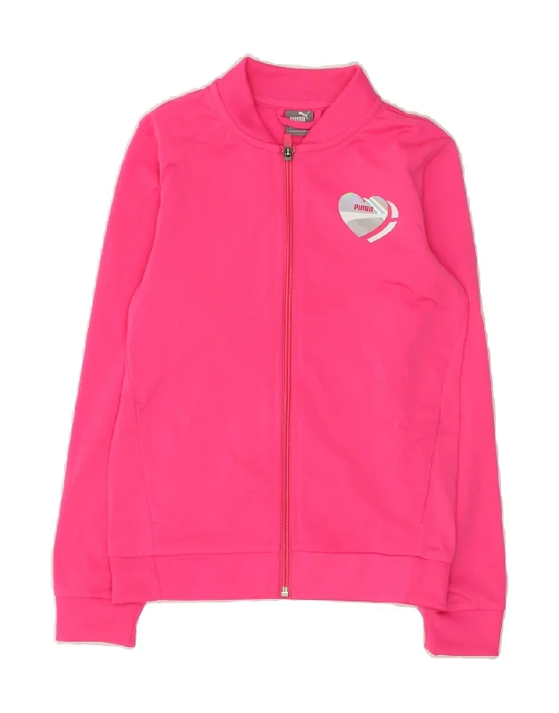 men's stylish black jackets -PUMA Girls Tracksuit Top Jacket 11-12 Years Pink Polyester