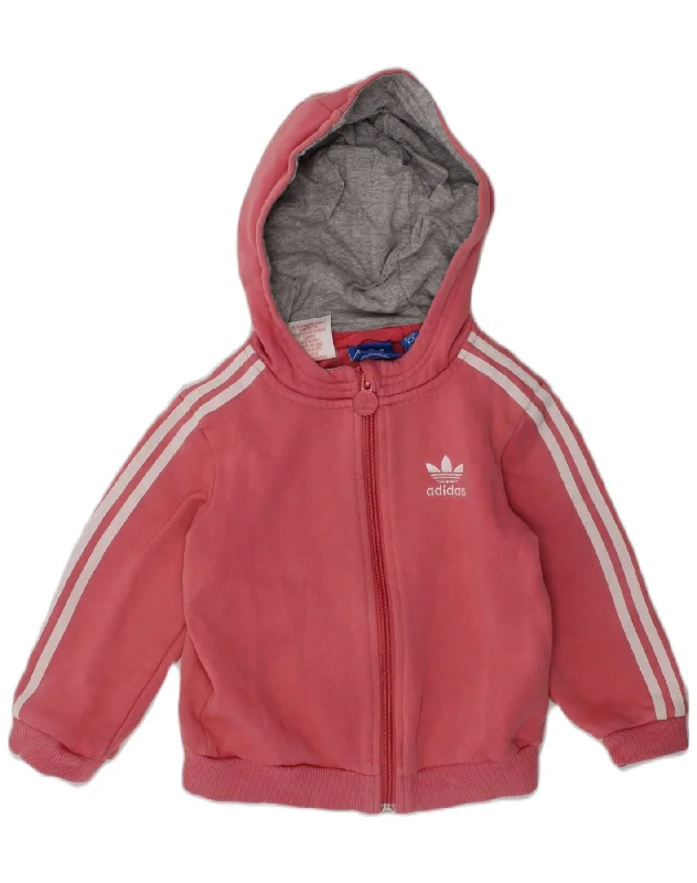 ADIDAS Baby Girls Zip Hoodie Sweater 18-24 Months Pink Cotton