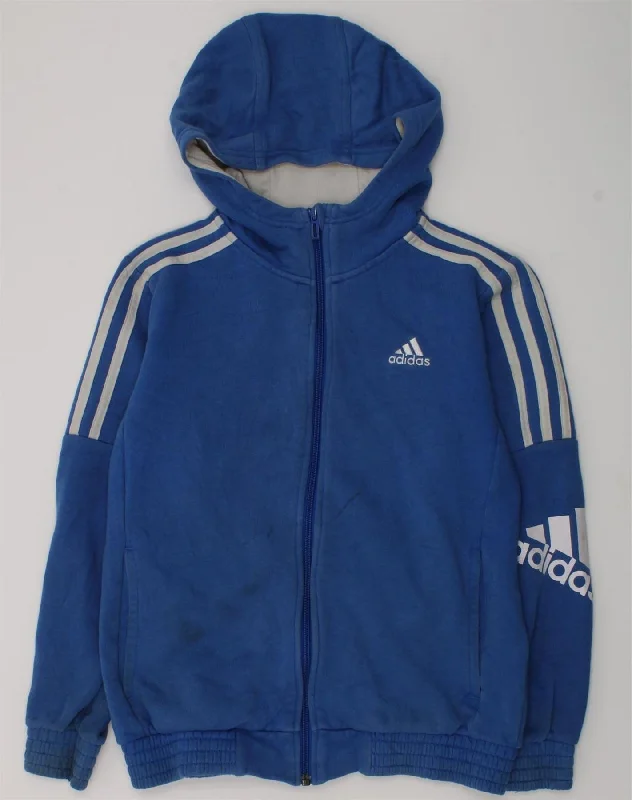 ADIDAS Boys Graphic Zip Hoodie Sweater 11-12 Years Blue Cotton