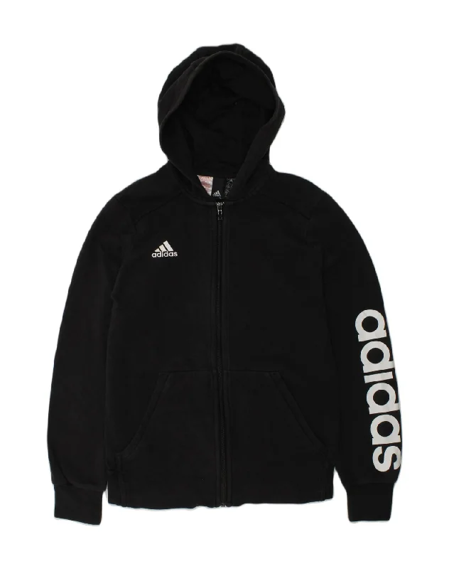 ADIDAS Boys Graphic Zip Hoodie Sweater 13-14 Years Black Cotton