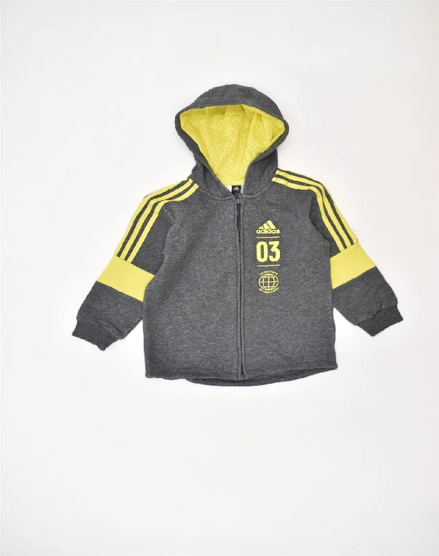 ADIDAS Boys Graphic Zip Hoodie Sweater 2-3 Years Grey Cotton