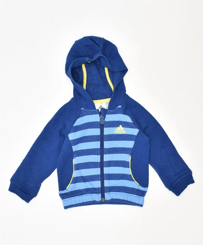 ADIDAS Boys Graphic Zip Hoodie Sweater 6-9 Months Blue Striped Cotton